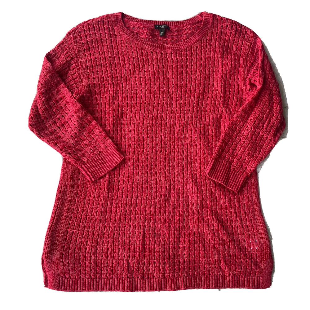 Talbots Sweater Small Petite Red Knit 3/4 Sleeve Pullover Casual Blouse Womens